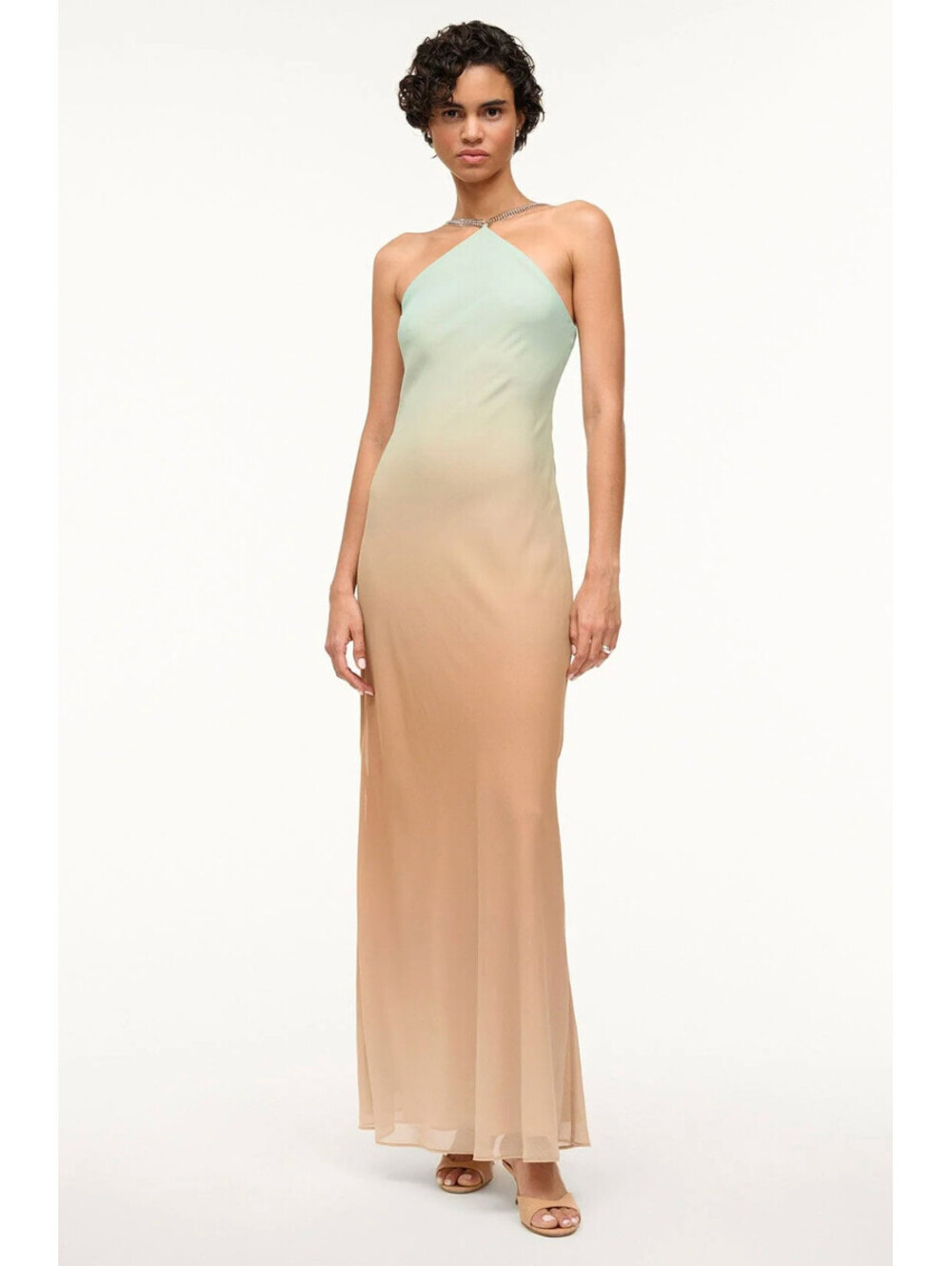 NWT $595 STAUD Ombré Cadence gown Maxi Dress Gown Chiffon chain 12/XL